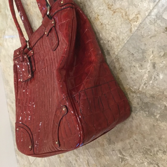 Liz Claiborne Tote Bag Red Moc Croc Tall with Shoulder Work Computer Bag Vegan - Picture 5 of 8